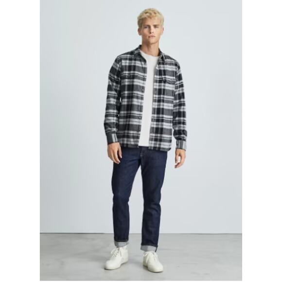 EVERLANE The Brushed Flannel Cotton Black Grey Plaid Button Down Shirt // XL - Picture 12 of 12
